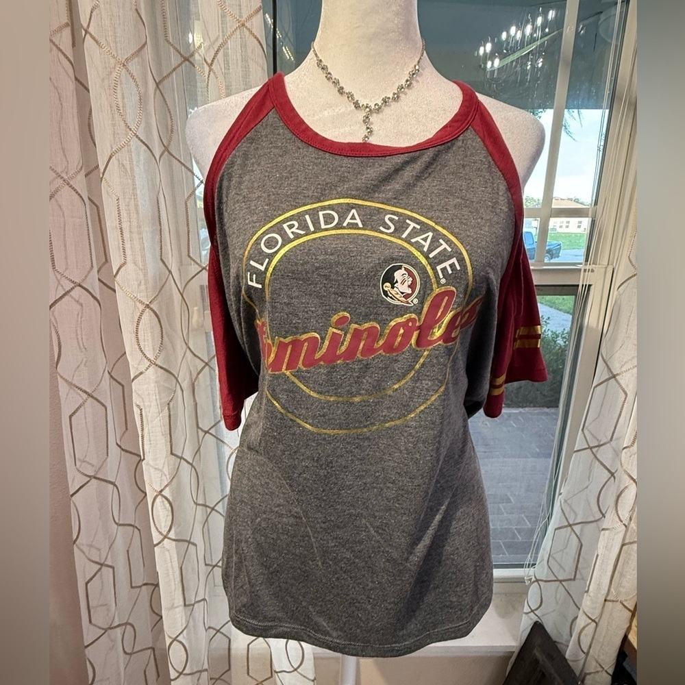 Colosseum Florida State Seminole Womens Raglan Tee Gray Garnet Gold Accents